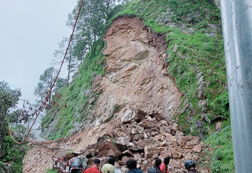 # mountain fell on the highway In Nainital